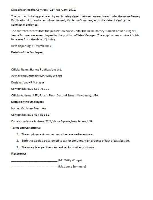 Temporary Employment Contract Templates