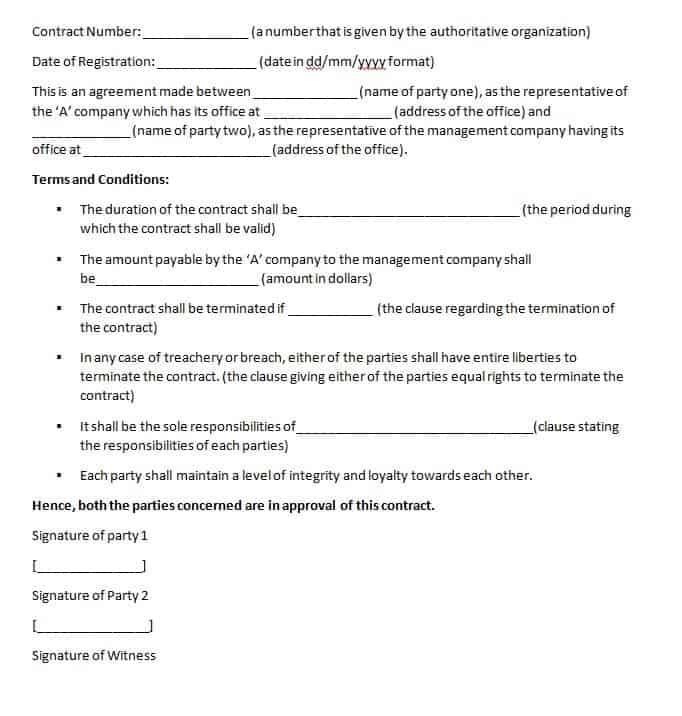management contract template image