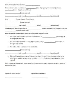 joint venture contract template