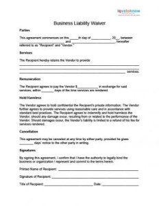 Waiver of Liability Contract template